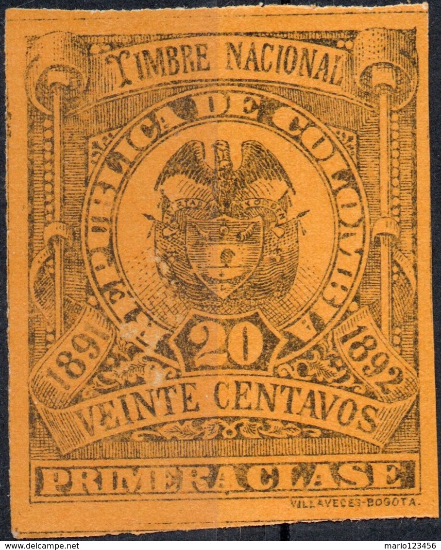 COLOMBIA, STEMMI, COAT OF ARMS, SOPRATTASSA, REVENUE FISCAL, 1891, 20 C., NUOVO (MNG) Col.: CO 1891-1 - Colombia