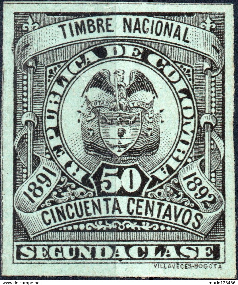 COLOMBIA, STEMMI, COAT OF ARMS, SOPRATTASSA, REVENUE FISCAL, 1891, 50 C., NUOVO (MNG) - Colombia