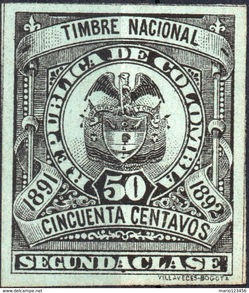 COLOMBIA, STEMMI, COAT OF ARMS, SOPRATTASSA, REVENUE FISCAL, 1891, 50 C., NUOVO (MNG) - Colombia