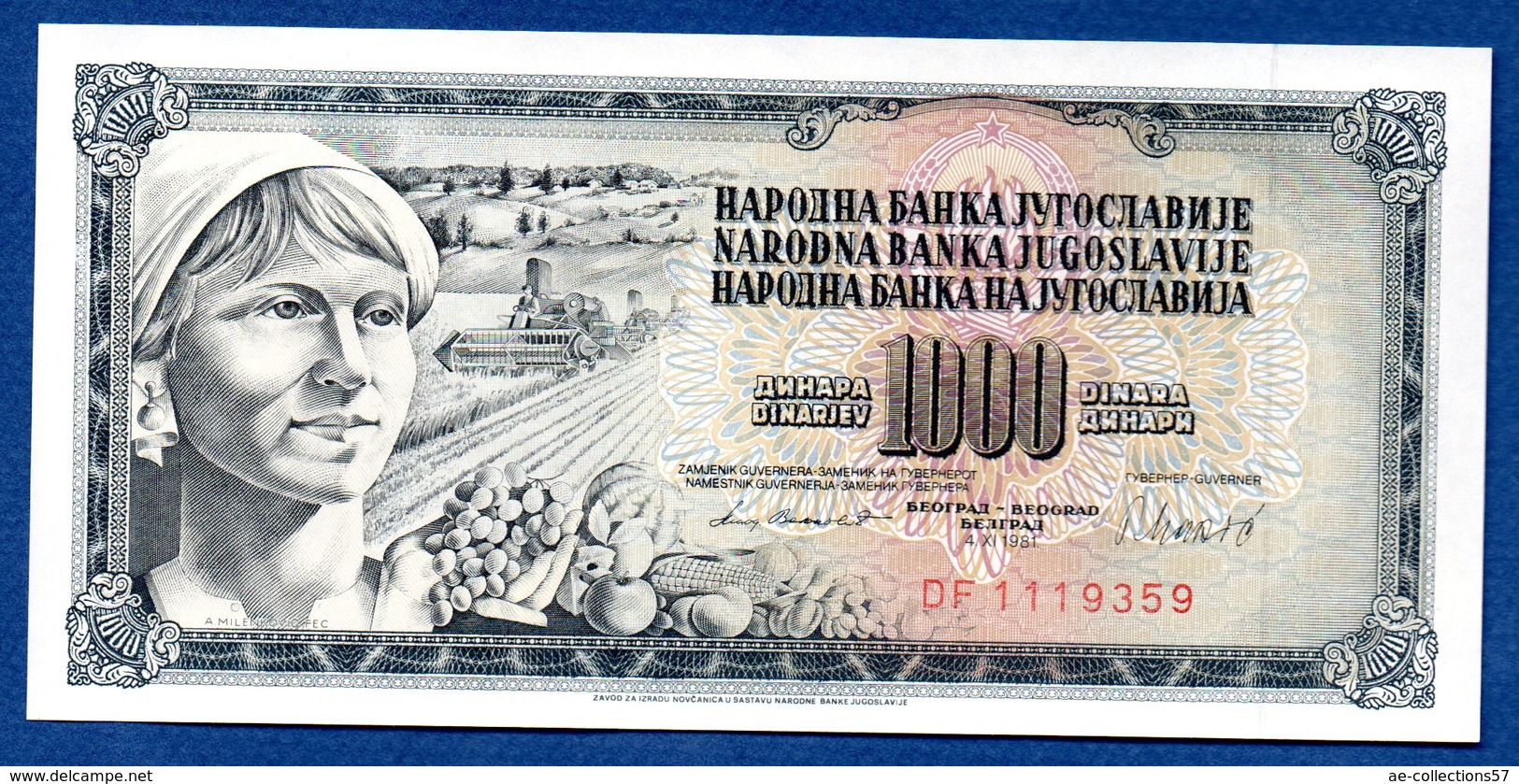 Yougoslavie -  1000 Dinara 4/11/81  -  Pick # 92  --  état SPL - Yougoslavie