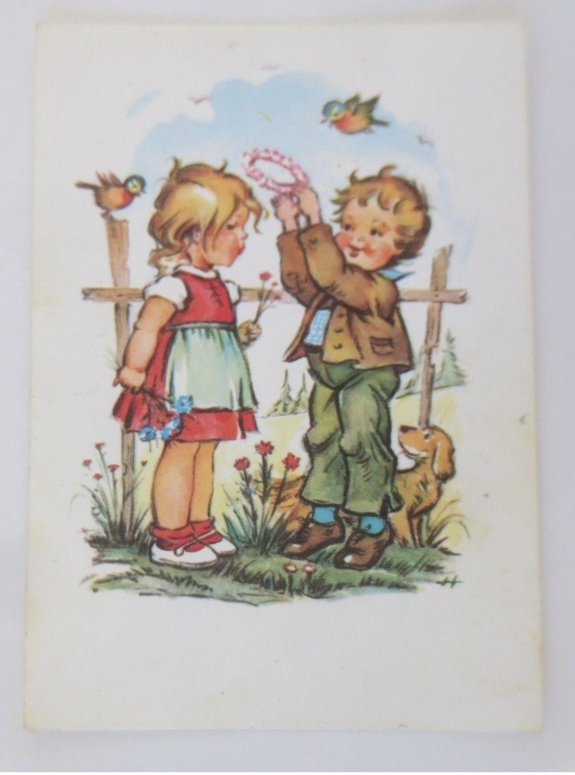 Kinder, Blumenkranz, Dackel,   1950  ♥  - Sonstige & Ohne Zuordnung