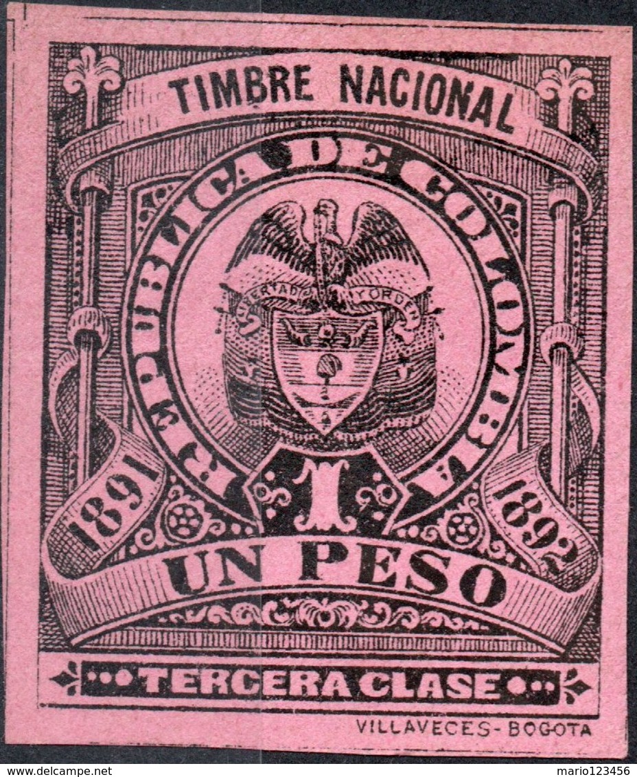 COLOMBIA, STEMMI, COAT OF ARMS, SOPRATTASSA, REVENUE FISCAL, 1891, 1 P., NUOVO (MNH**) Col.: CO 1891-7 - Colombia