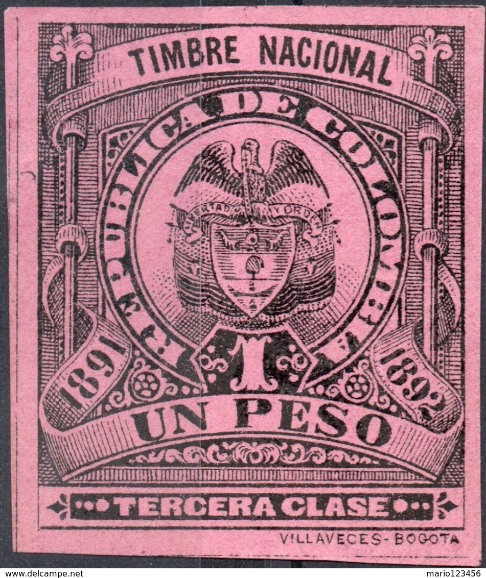 COLOMBIA, STEMMI, COAT OF ARMS, SOPRATTASSA, REVENUE FISCAL, 1891, 1 P., NUOVO (MNH**) Col.: CO 1891-7 - Kolumbien