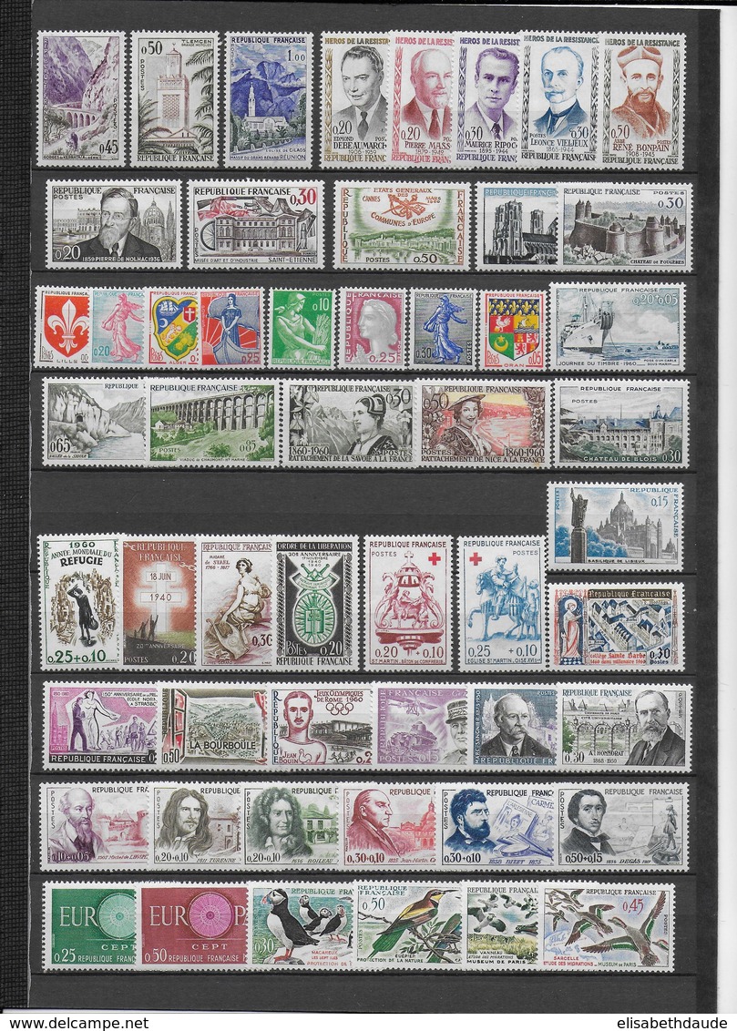 FRANCE - 1960 - ANNEE COMPLETE ** MNH - 53 TIMBRES - COTE = 85 EUR. - 1960-1969