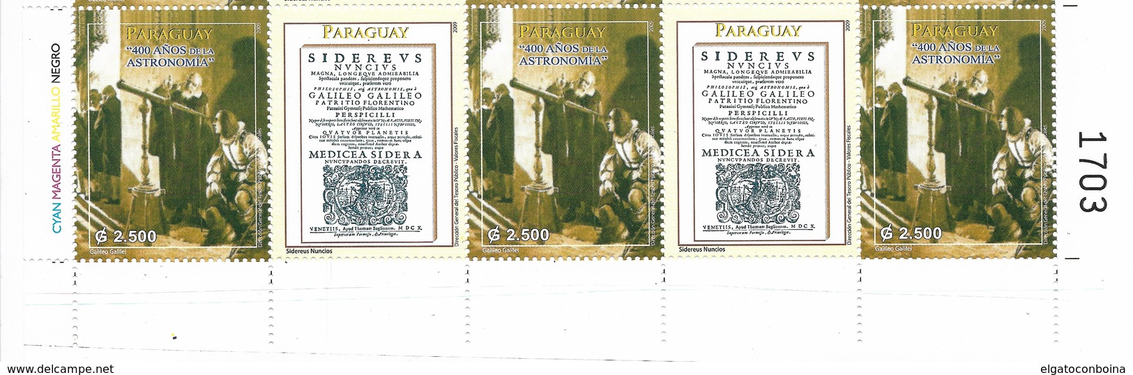 PARAGUAY 2010 2009 ASTRONOMY 400TH YEARS GALILEO GALILEI SPACE STRIP 3 + 2 TABS - Paraguay