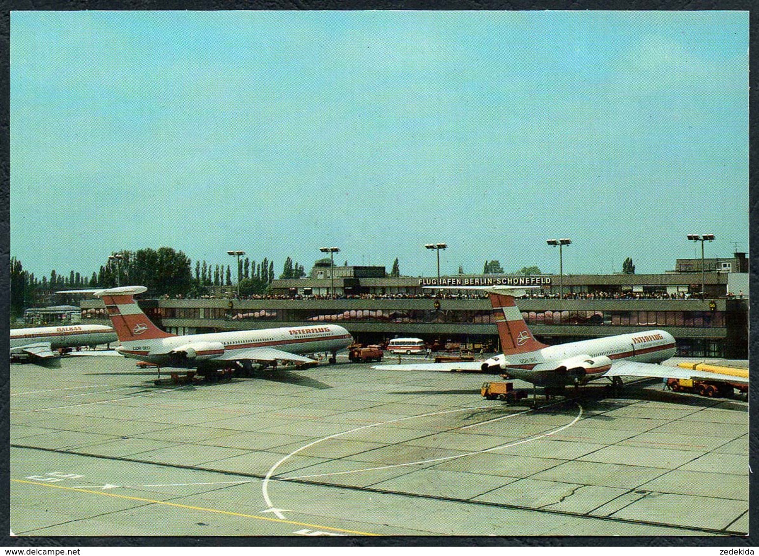 C5733 - TOP Interflug Werbekarte -  Berlin Schönefeld  Flugzeug - Reichenbach Verlag DDR - Logo Rückseite - Aerodrome