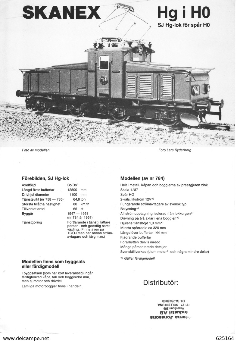 Catalogue SKANEX Modellen 1970s SJ HG-lok Spår HO Skala 1/87 Metall Messing - En Suédois - Unclassified