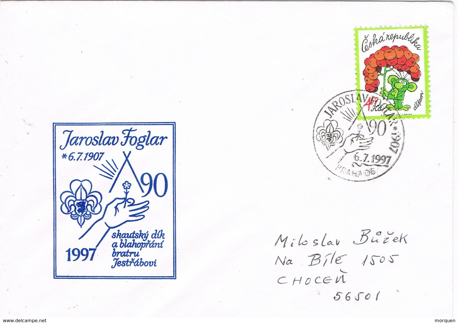 32945. Carta PRAHA (Republica Checa) 1997. JAROSLAV FOGLAR, Scouts, 90 Aniversario - Lettres & Documents