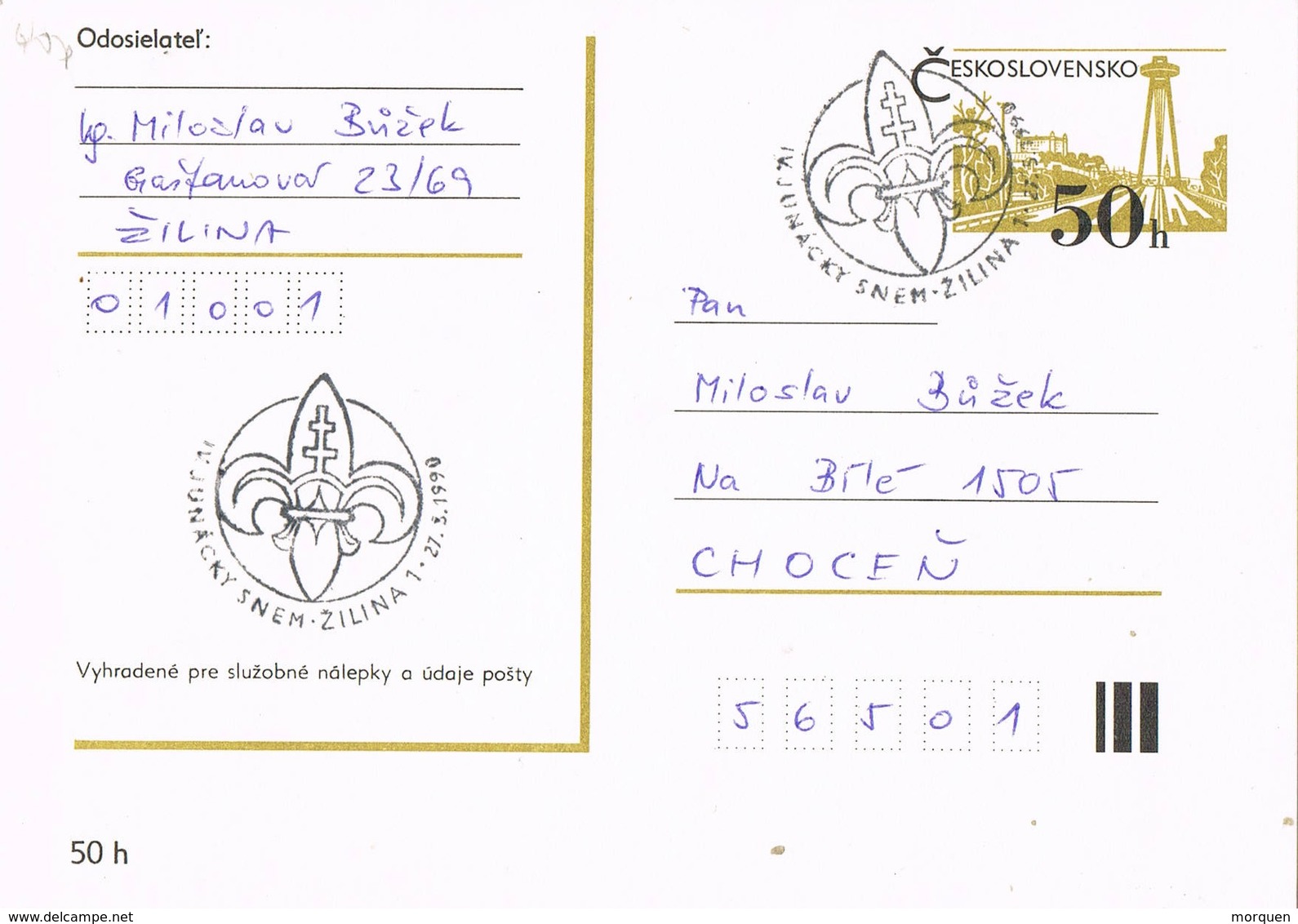 32946. Tarjeta Entero Postal ZILINA (Checoslovaquia) 1990. SCOUTS. IV Junacky - Cartas & Documentos