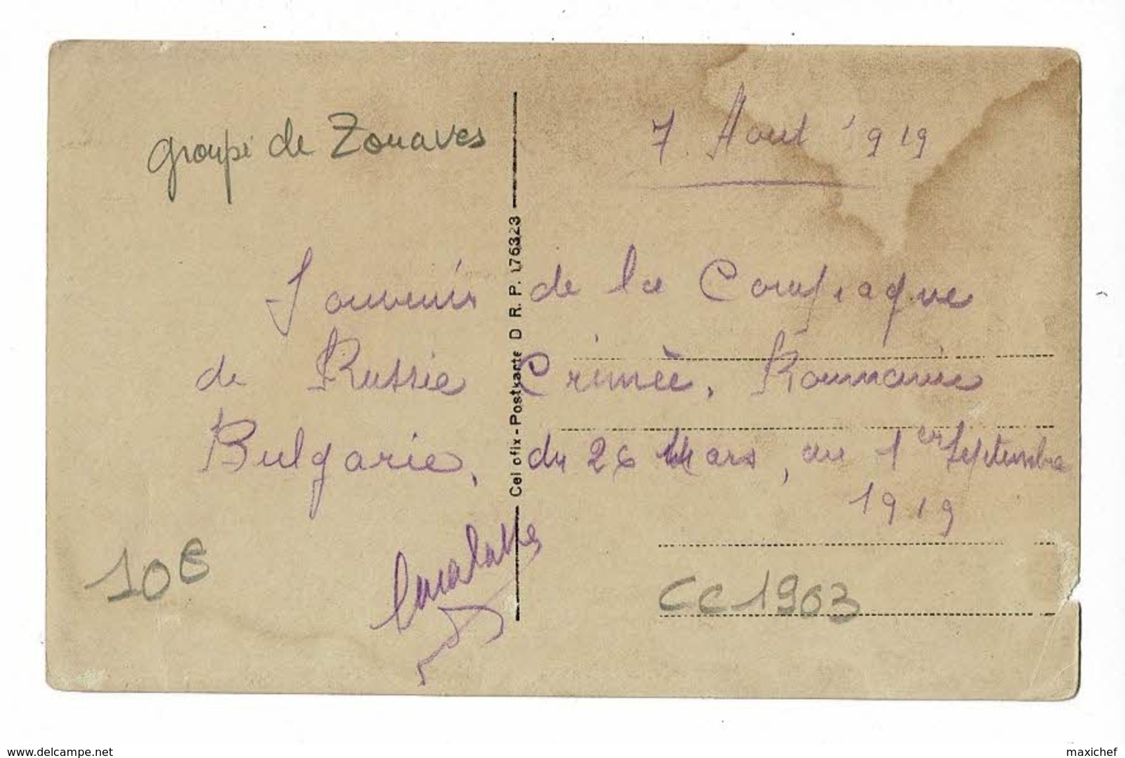 Carte Photo - Groupe Zouaves "Souvenir Campagne Russie, Crimée, Roumanie, Bulgarie  26 Mars, Au 1er Septembre 1919 - Guerres - Autres