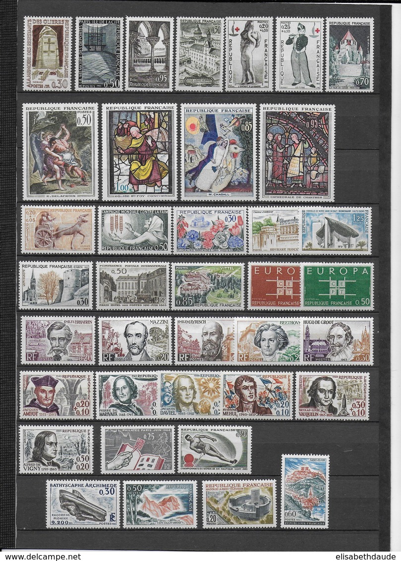 FRANCE - 1963 - ANNEE COMPLETE ** MNH - 38 TIMBRES - COTE = 37 EUR. - 1960-1969