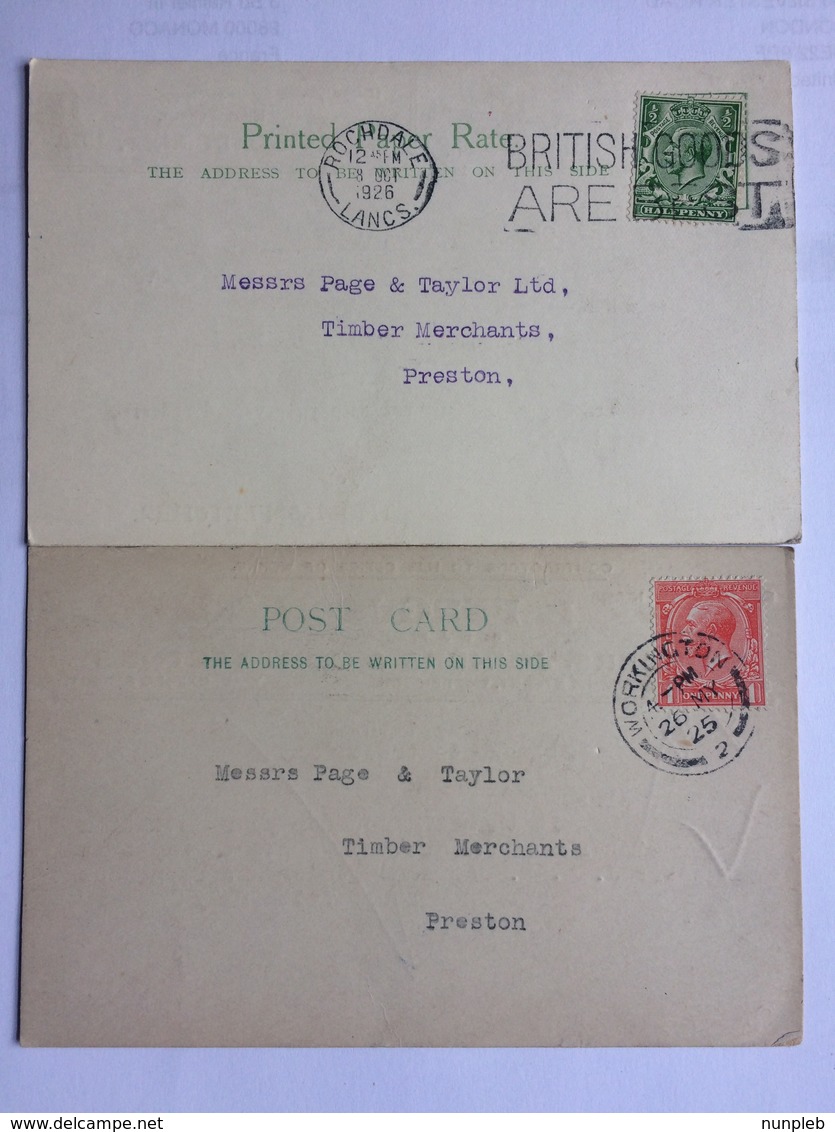 GB GEORGE V Postcards X 2 Commerical - `L. Ferguson,Workington` - `T. Fletcher, Rochdale` - Covers & Documents