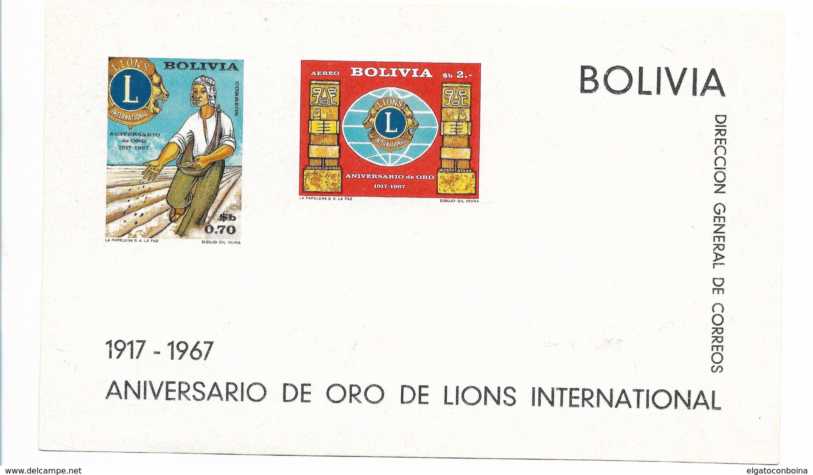 BOLIVIA 1967 LIONS INTERNATIONAL ROTARY ANNIVERSARY SOUVENIR SHEET MNH MICHEL BL 17 SCOTT C273A - Bolivia