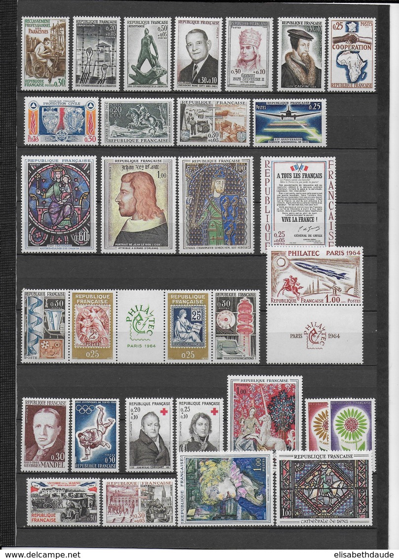 FRANCE - 1964 - ANNEE COMPLETE ** MNH - 31 TIMBRES - COTE = 49 EUR. - 1960-1969