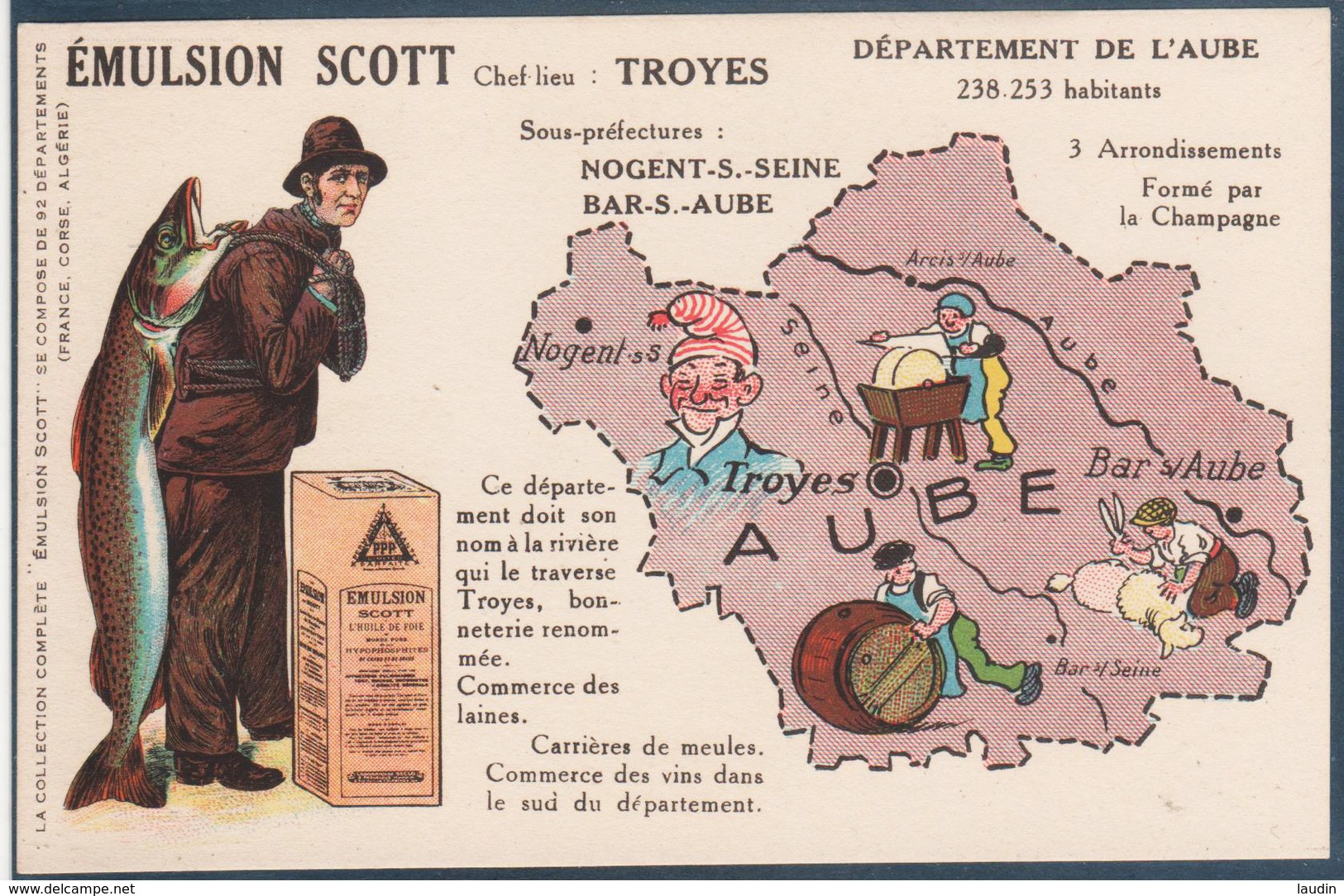 Aube , Troyes , Carte Du Département , Pêcheur - Troyes