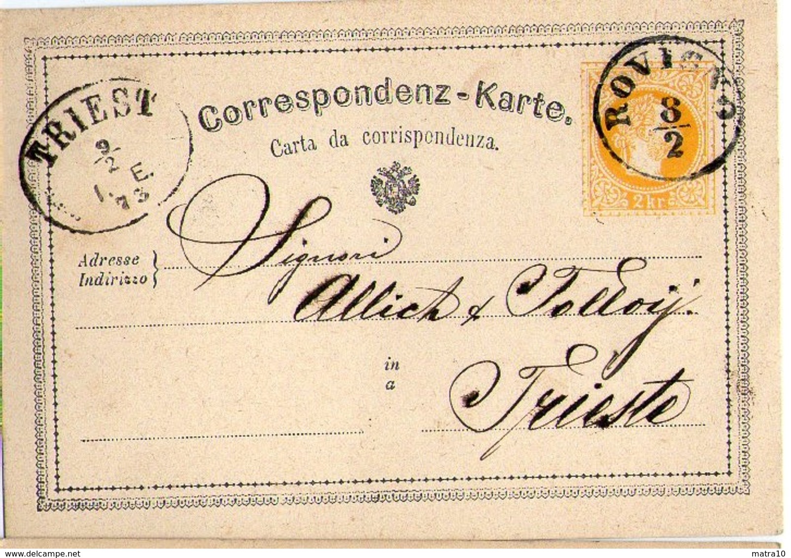AUSTRIA OSTERREICH CROATIA ROVIGNO ROVINJ GANZSACHE ENTIER 1873 NACH TRIESTE TRIEST - Sonstige & Ohne Zuordnung