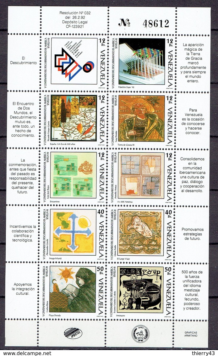 Venezuela 1992 - 500 Yrs. Discovery Of America, Sheet - Mi. 2718-27  - MNH, NEUF, Postfrisch - Venezuela