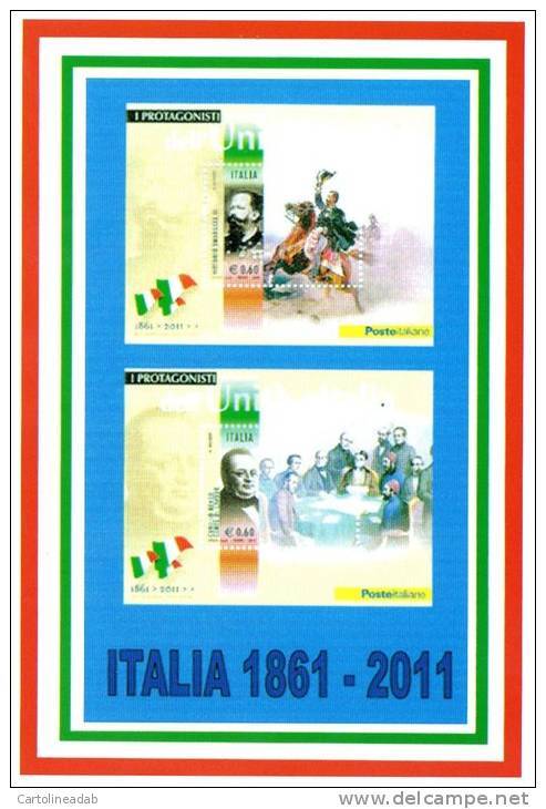 [DC1496]  CARTOLINEA - RIPRODUZIONE FRANCOBOLLI: VITTORIO EMANUELE II E CAMILLO BENSO CONTE DI CAVOUR (1 DI 4) - Stamps (pictures)