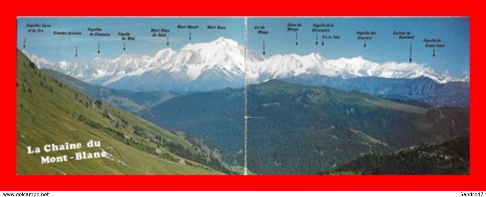 4 CPSM/gf (74) La Chaîne Du Mont-Blanc, Carte Double / Du Prarion / Depuis Mayères / Du Lac Blanc...H800 - Chamonix-Mont-Blanc