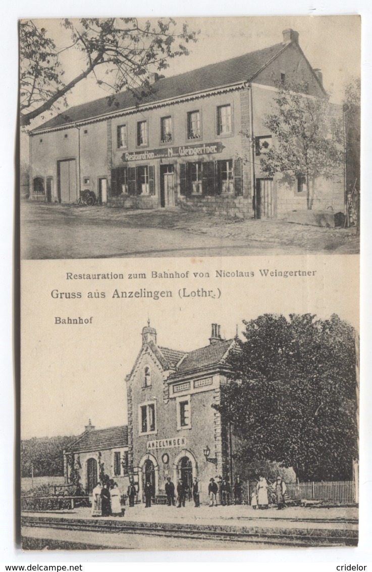 57 - ANZELING - GRUSS AUS - VUE DOUBLE DONT GARE ET CAFE RESTAU DE LA GARE WEINGERTNER - BON ETAT - VOIR ZOOMS - Autres & Non Classés