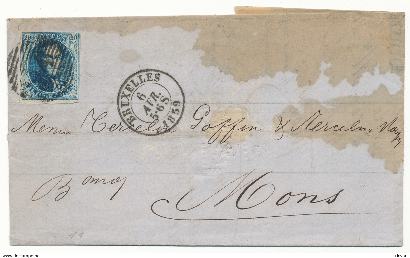 1859 BRIEF Met COB 11A? Van BRUXELLES Naar MONS, Zie Scan(s) - 1858-1862 Médaillons (9/12)