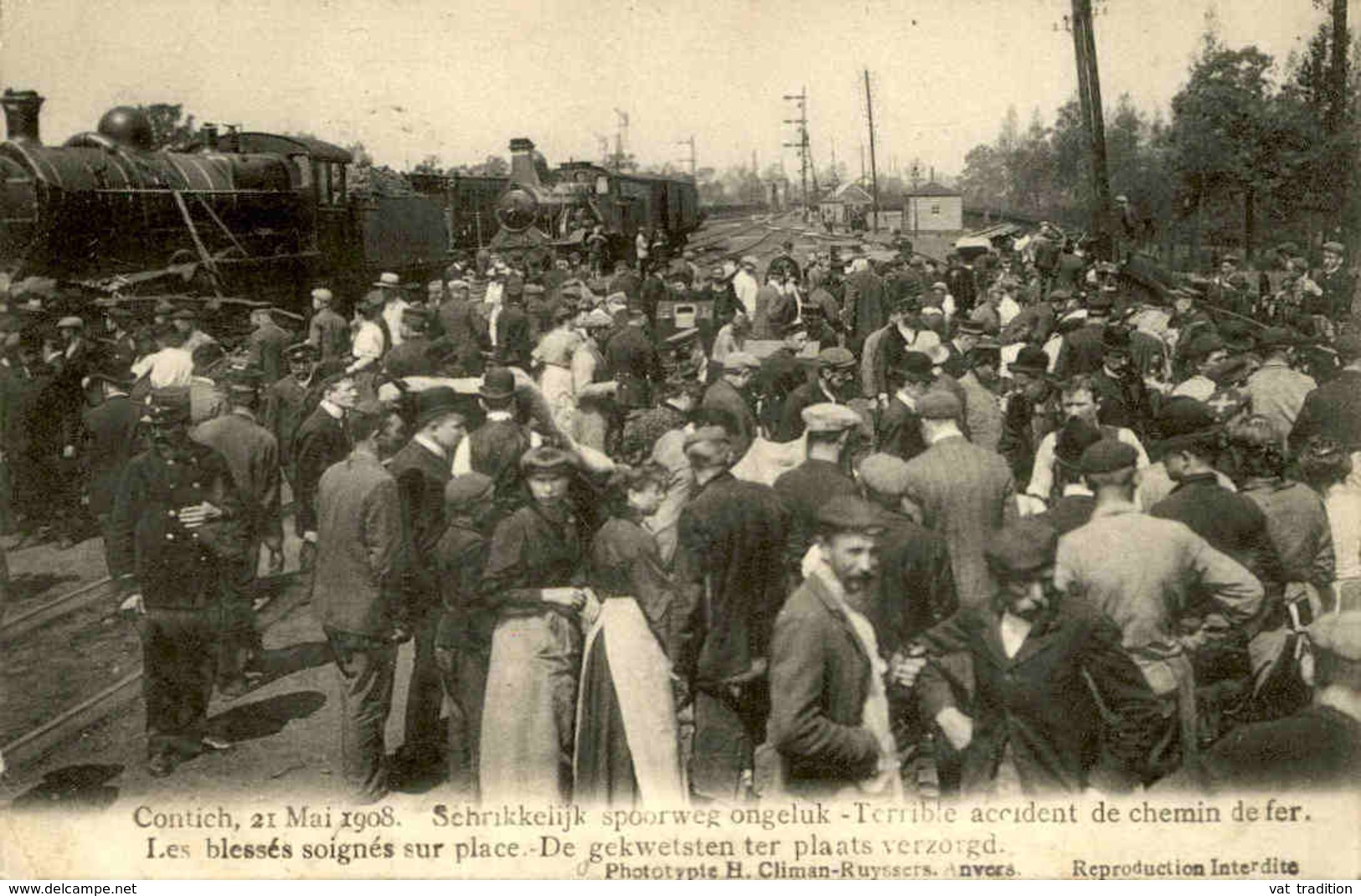 BELGIQUE - Carte Postale  - Kontich - Accident Ferroviaire En 1908 - Les Blessés Soignés Sur Place - L 30345 - Kontich
