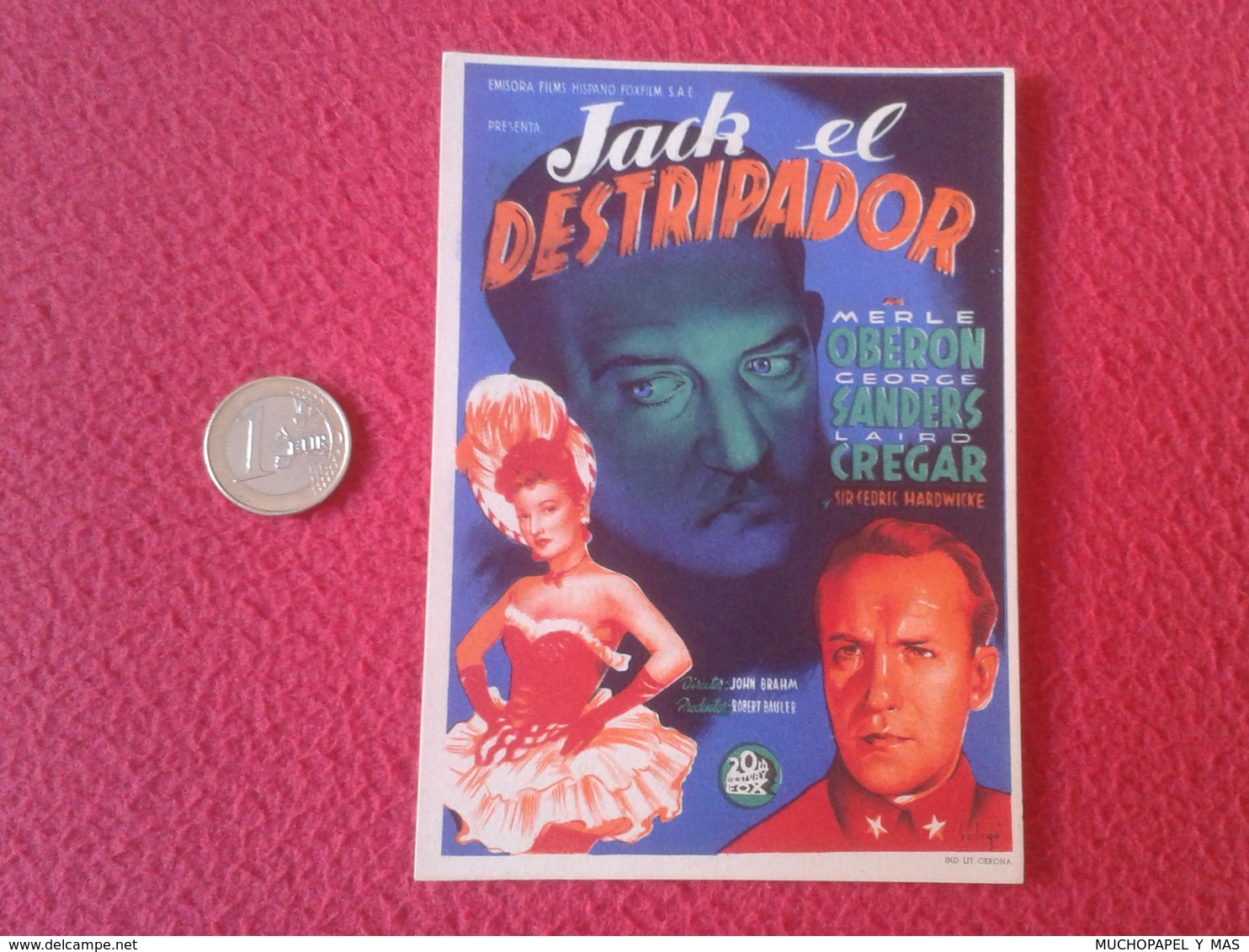 SPAIN ANTIGUO PROGRAMA DE CINE FOLLETO MANO OLD CINEMA PROGRAM PROGRAMME FILM PELÍCULA JACK EL DESTRIPADOR THE RIPPER - Publicidad