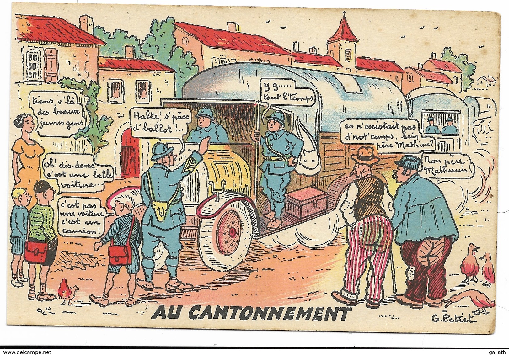 Scènes De L'Armée Motorisée - Au Cantonnement... Signé G. PETIET - Humour