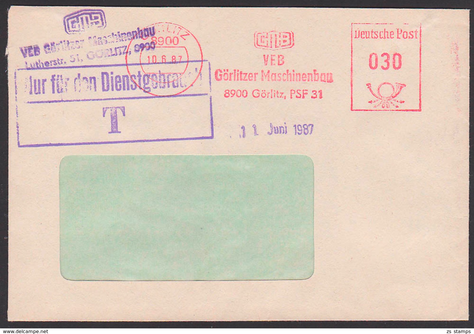 Görlitz Ortsbrief DDR ZKD Brief AFS VEB Görlitzer Maschinenbau 10.6.87 "NfD -T-" In Einem Stempel!! - Sonstige & Ohne Zuordnung