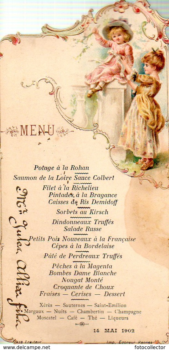 Menu Servi Le 14 Mai 1902 - Menú