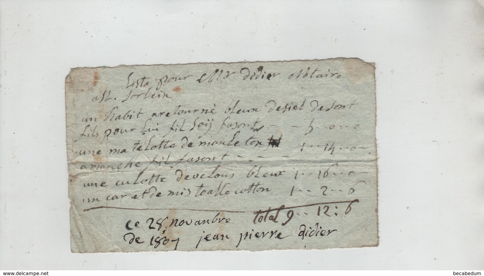 Liste  1801 Saint Jean  D'Arves Didier Notaire Habit Retourné à Identifier Culotte - 1800 – 1899