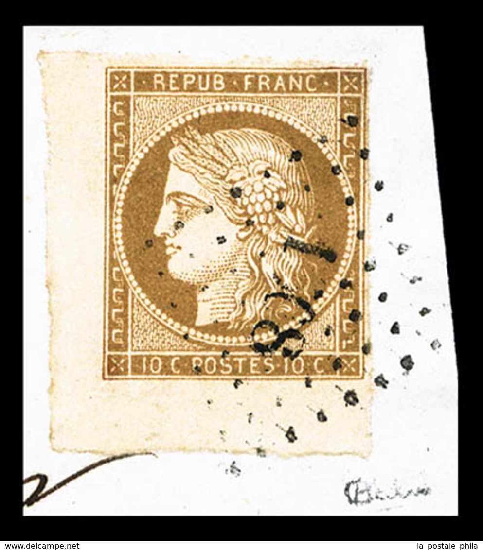 O N°1, 10c Bistre-jaune Coin De Feuille Sur Petit Fragment, Oblitération Légère, SUP (signé Calves/certificat)  Qualité: - 1849-1850 Cérès