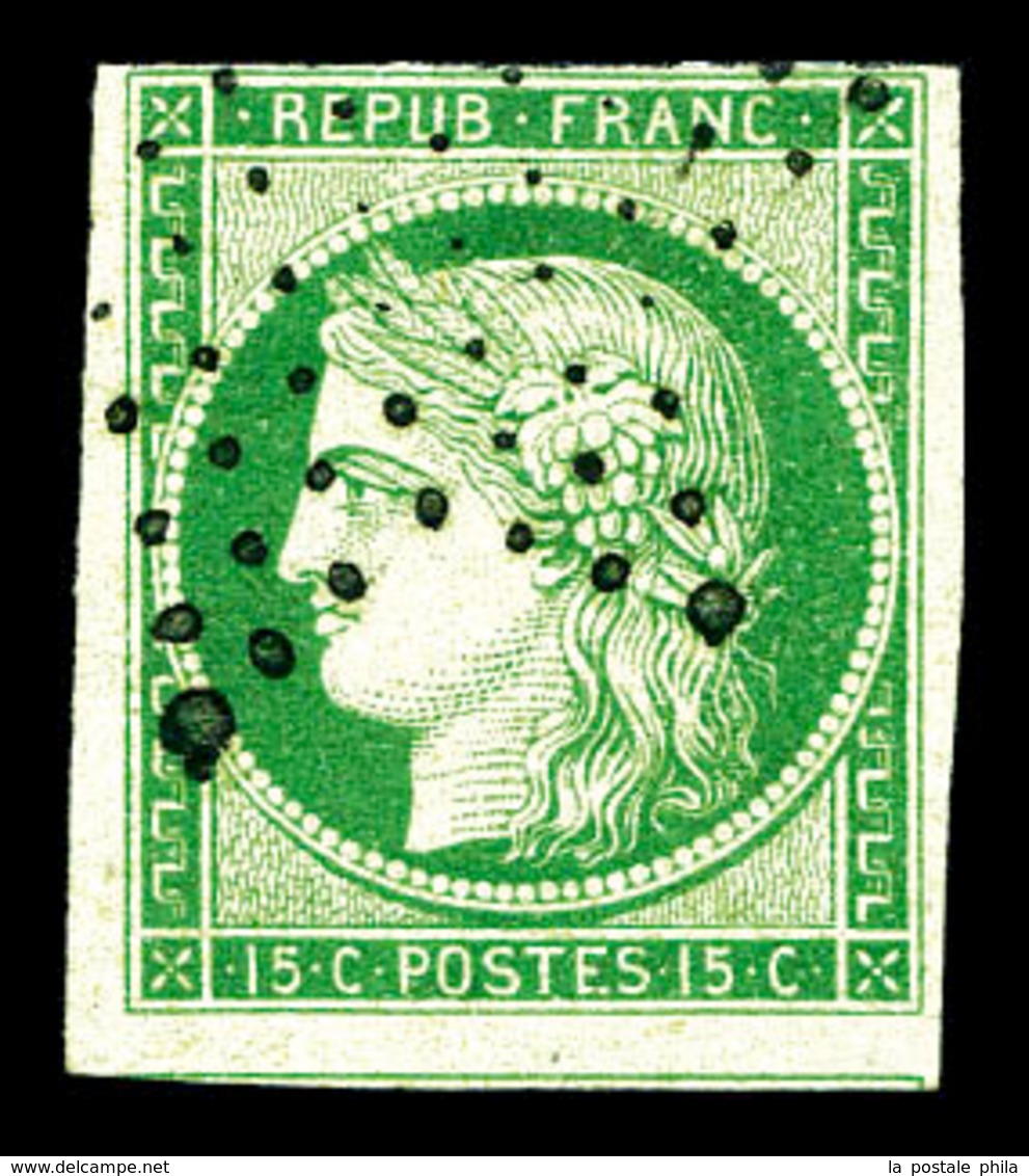 O N°2, 15c Vert Obl étoile. TB (certificat)  Qualité: O  Cote: 1050 Euros - 1849-1850 Cérès