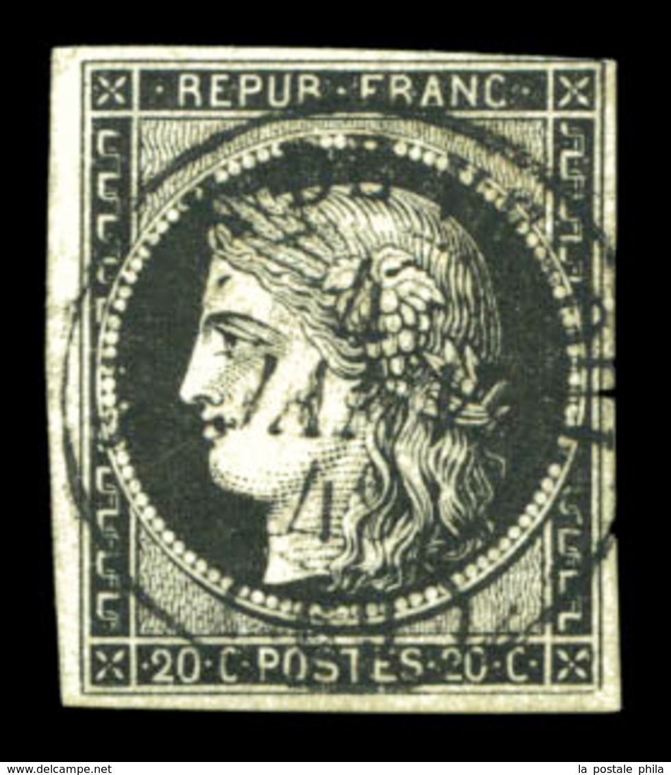 O N°3, 20c Noir Obl Càd Type 15 De VESOUL Le 4 Janv 1849. SUP (signé Margues/certificat)  Qualité: O - 1849-1850 Ceres