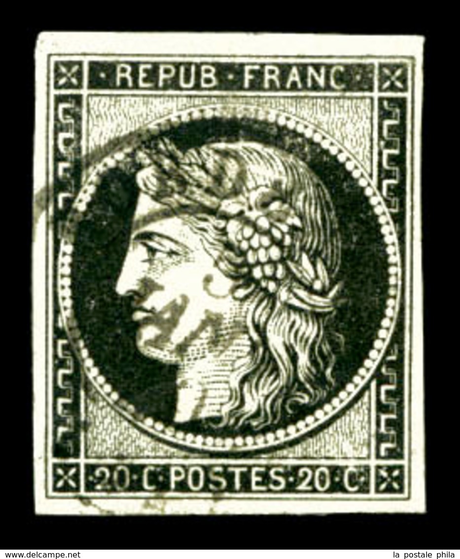 O N°3, 20c Noir Obl Càd Type 15 Du 5 Janvier 1849 (Bordeaux). TB (signé Brun/certificat)  Qualité: O  Cote: 500 Euros - 1849-1850 Ceres