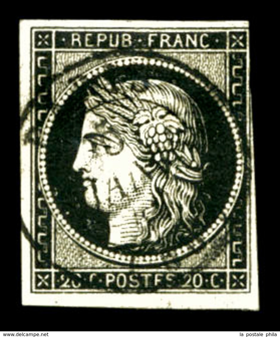 O N°3, 20c Noir Obl Càd Type 15 Du 5 Janvier 1849 De Paris. B  Qualité: O  Cote: 500 Euros - 1849-1850 Ceres
