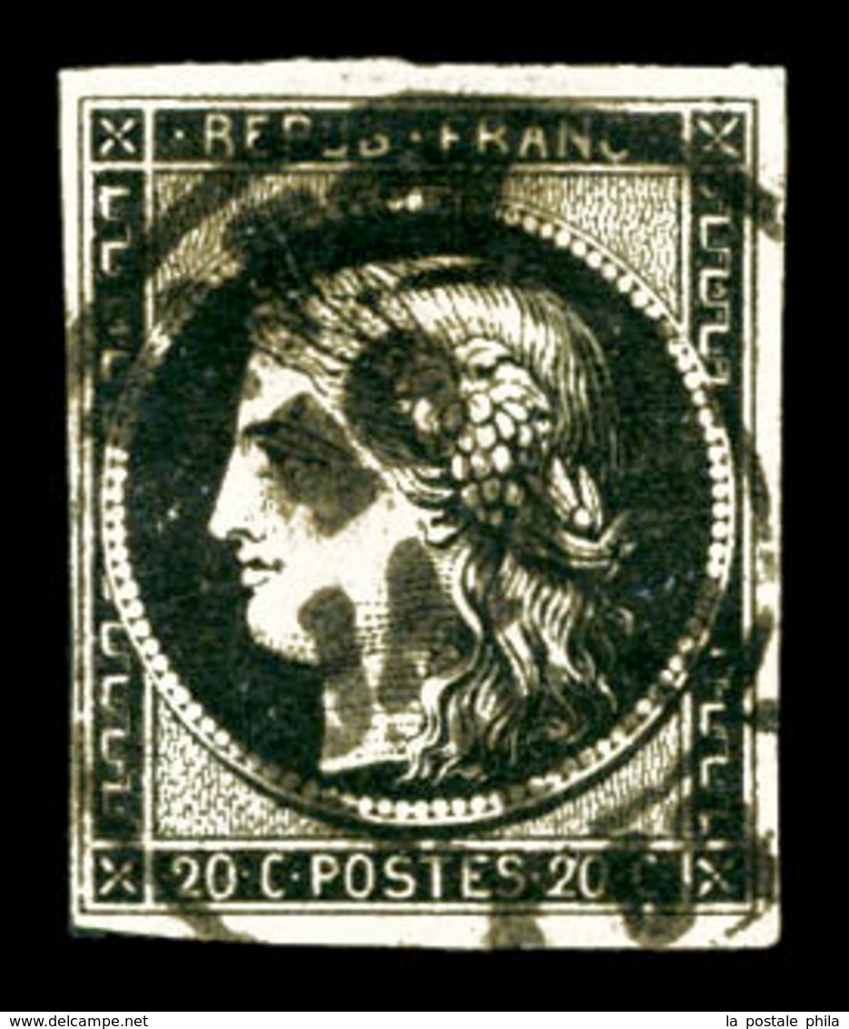 O N°3, 20c Noir Obl Càd Type 14 De NANCY Le 10 Janvier 1849. SUP (signé Margues/certificat)  Qualité: O  Cote: 450 Euros - 1849-1850 Cérès