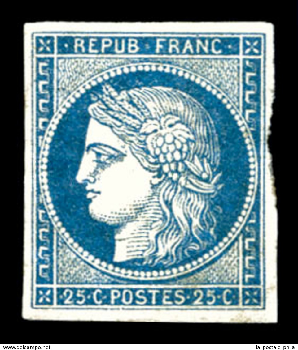 * N°4, 25c Bleu, Gomme Partielle. TTB. R. (certificat)  Qualité: *  Cote: 8500 Euros - 1849-1850 Cérès