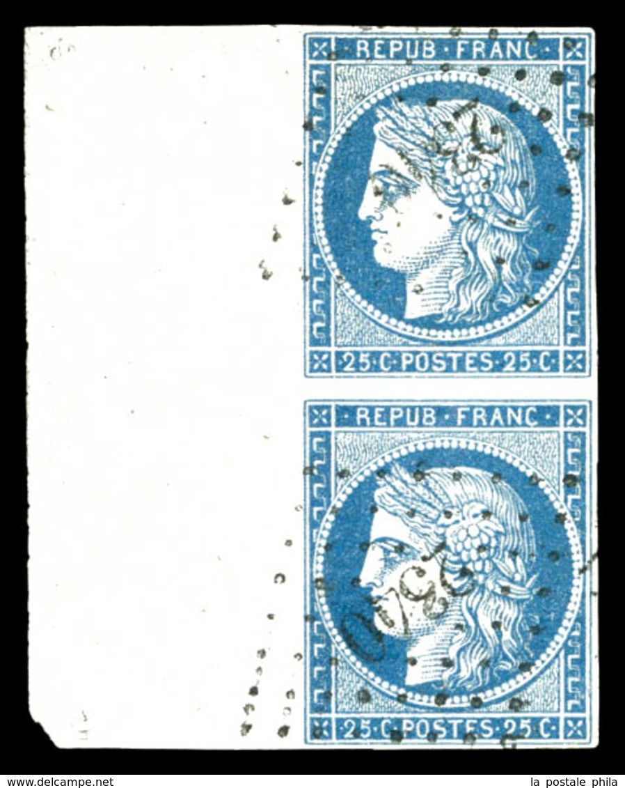 O N°4, 25c Bleu Obl Pc '2840' En Paire, Grand Bord De Feuille Latéral, Pièce Choisie. SUP (signé Scheller/certificat)  Q - 1849-1850 Cérès