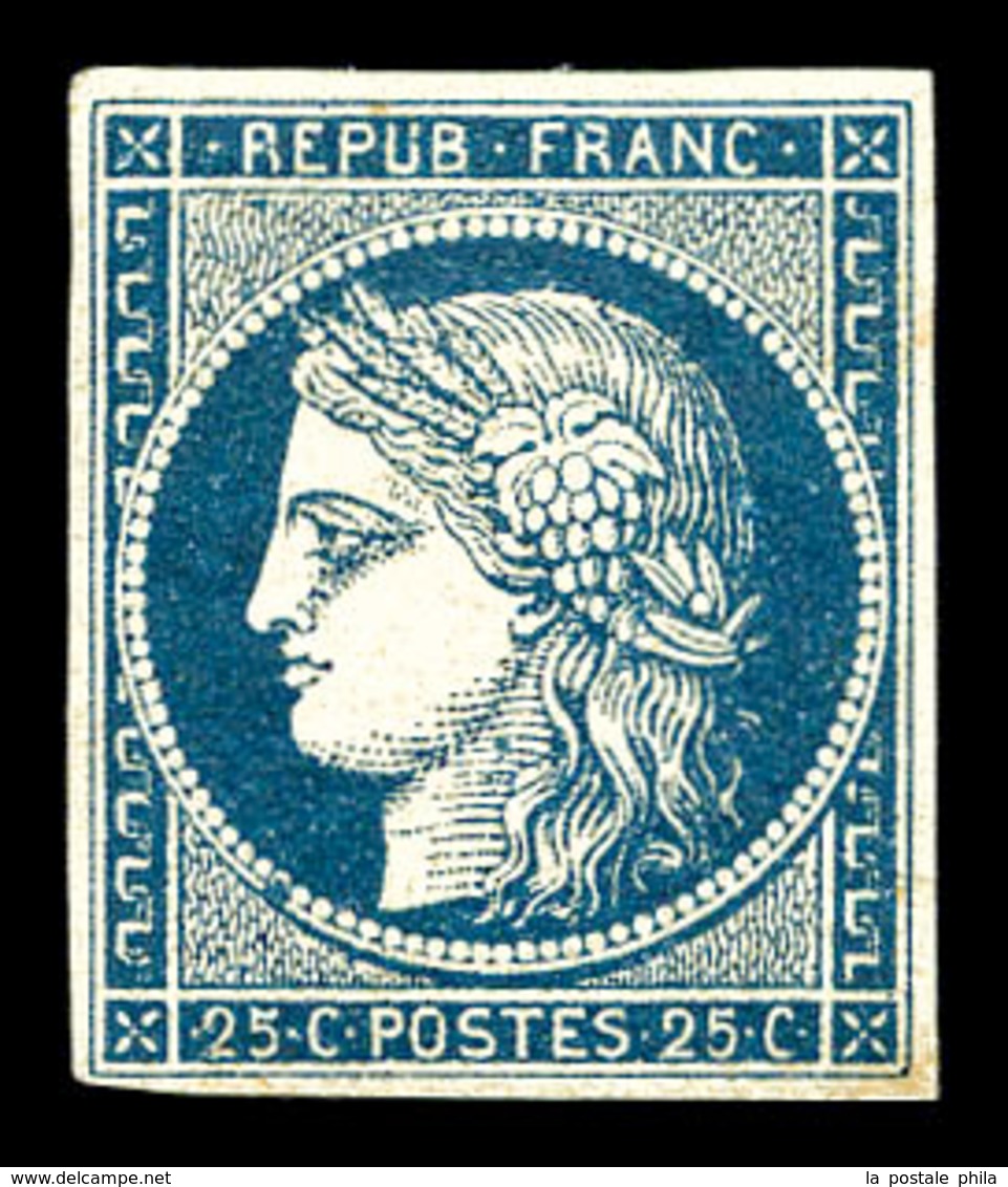 * N°4a, 25c Bleu Foncé, Grande Fraîcheur. SUP. R.R. (signé Calves/Brun/certificat)  Qualité: *  Cote: 9000 Euros - 1849-1850 Ceres