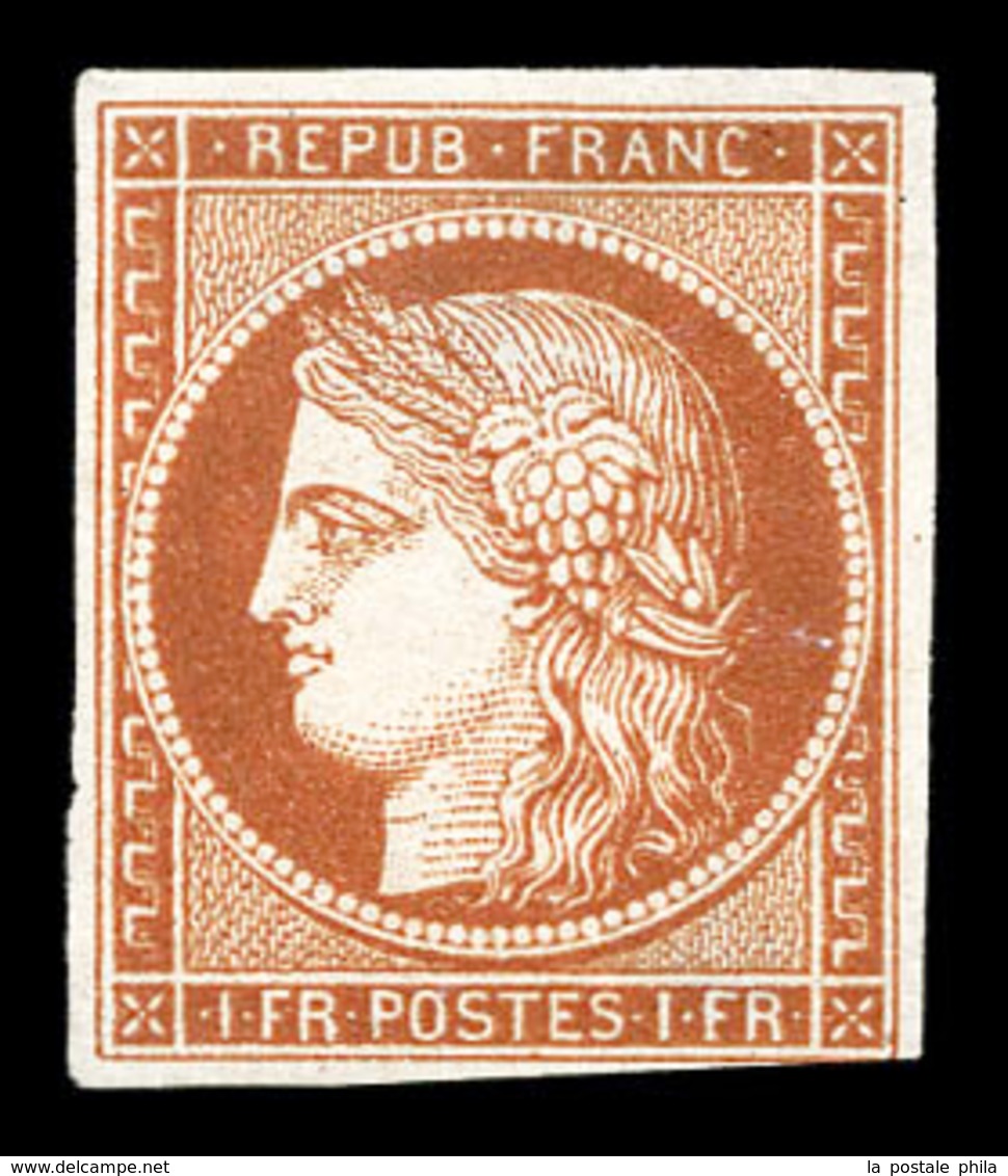 (*) N°7B, 1F Vermillon Terne Foncé, Léger Pelurage, Provenant De La Collection Lafayette (lot N°76), Très Belle Nuance.  - 1849-1850 Cérès