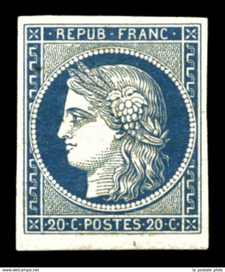 * N°8a, Non émis, 20c Bleu Foncé, Grande Fraîcheur, R.R. SUP (signé Calves/certificat)  Qualité: *  Cote: 4200 Euros - 1849-1850 Cérès