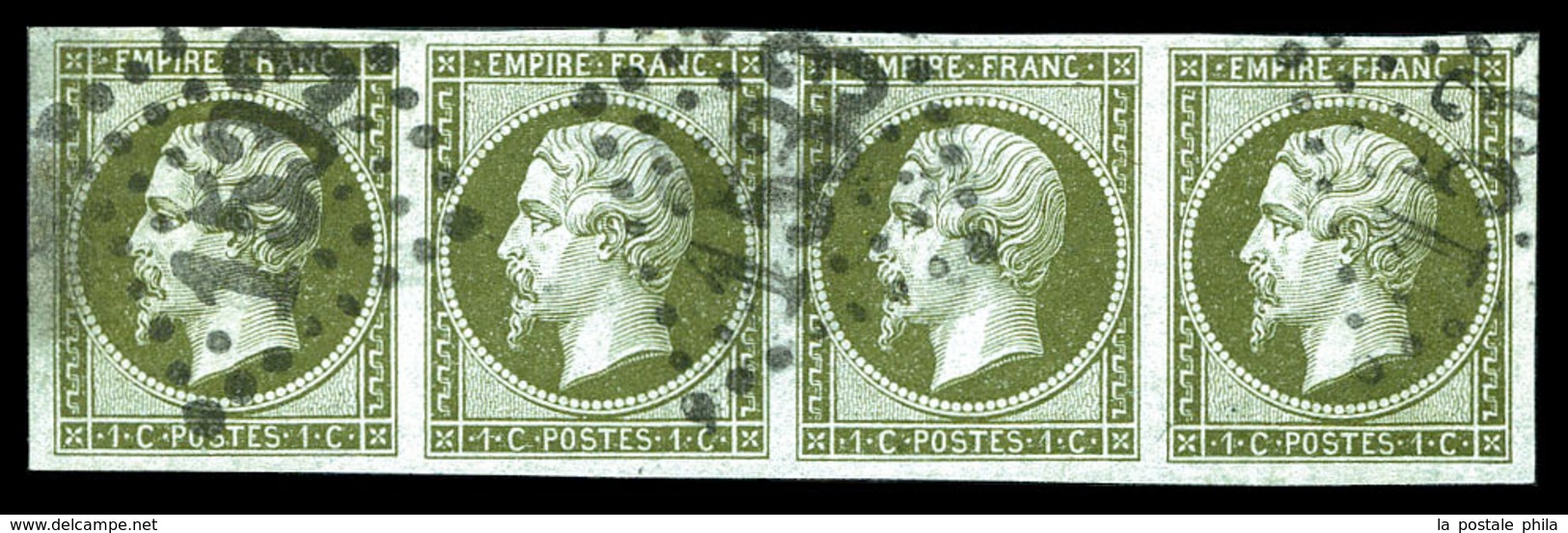 O N°11, 1c Olive En Bande De Quatre. TB (signé Calves)  Qualité: O  Cote: 660 Euros - 1853-1860 Napoléon III