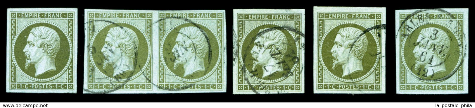 O N°11, 1c Empire, 6 Exemplaires Avec Nuances Dont Paire,1ex (*). TB  Qualité: O  Cote: 585 Euros - 1853-1860 Napoleon III