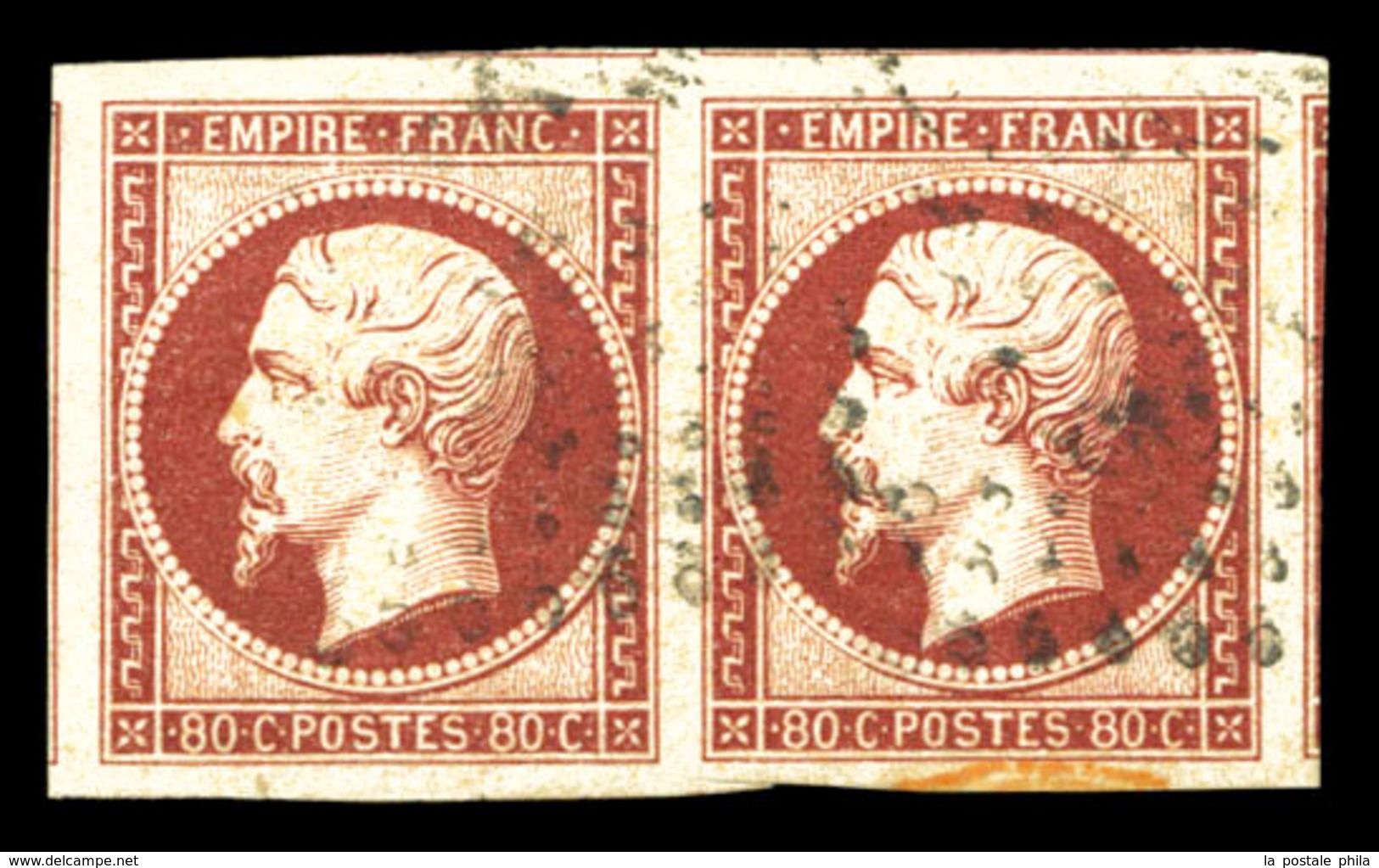 O N°17A, 80c Carmin En Paire, Grandes Marges Avec 4 Voisins. SUPERBE (signé Margues/certificat)  Qualité: O - 1853-1860 Napoleon III