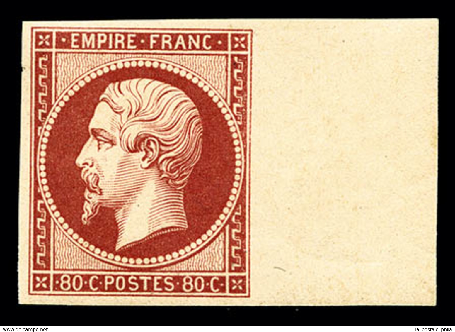 ** N°17Ah, 80c Carmin-rose, Impression De 1862, Bord De Feuille Latéral Droit (charnière Sur Bdf), Fraîcheur Postale, SU - 1853-1860 Napoléon III