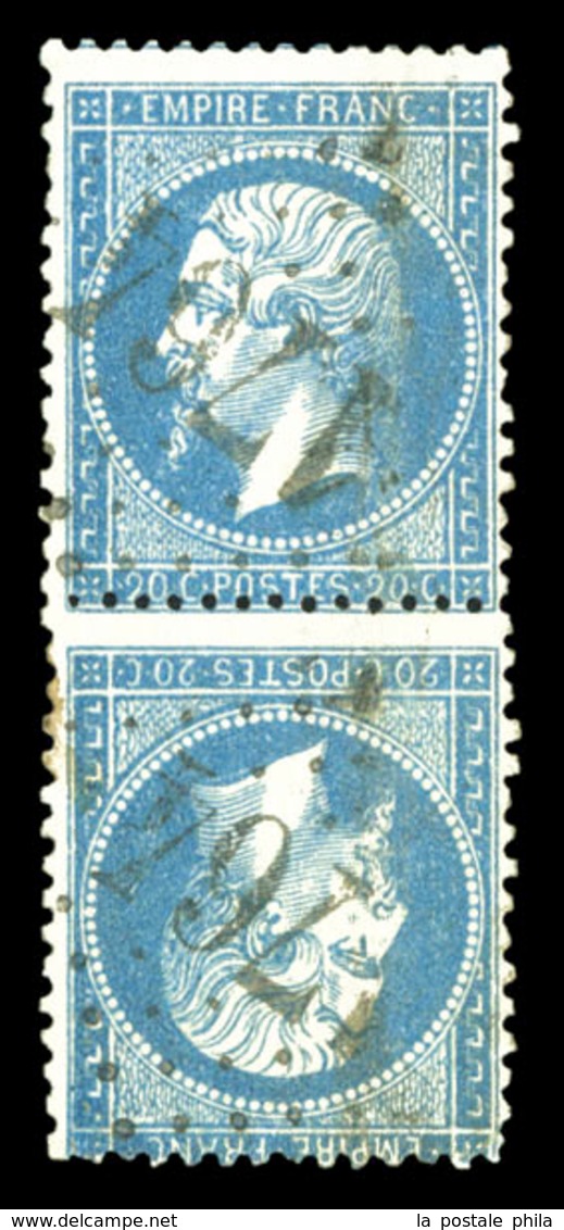 O N°22b, 20c Bleu, Paire Tête-bêche Verticale Des Défauts Mais Belle Présentation (signé Scheller/Calves/certificat)  Qu - 1862 Napoléon III