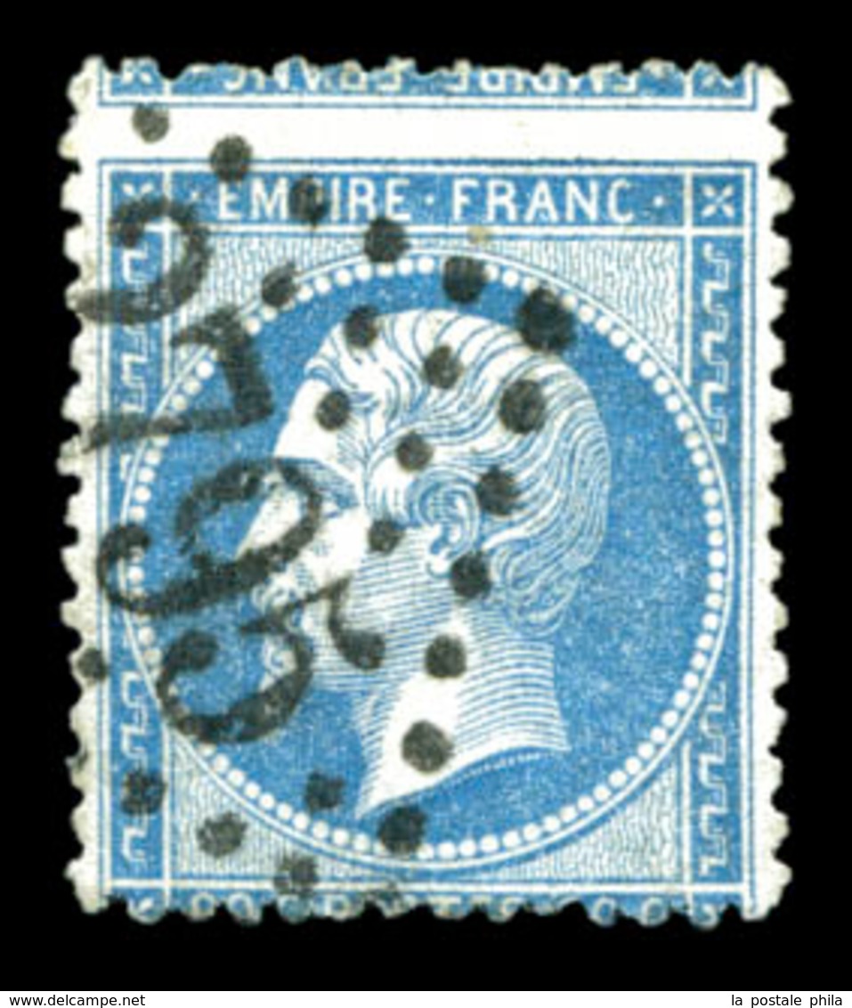 O N°22b, 20c Bleu, Amorce De Tête-bêche Obl GC 2795. TB (certificat)  Qualité: O - 1862 Napoléon III