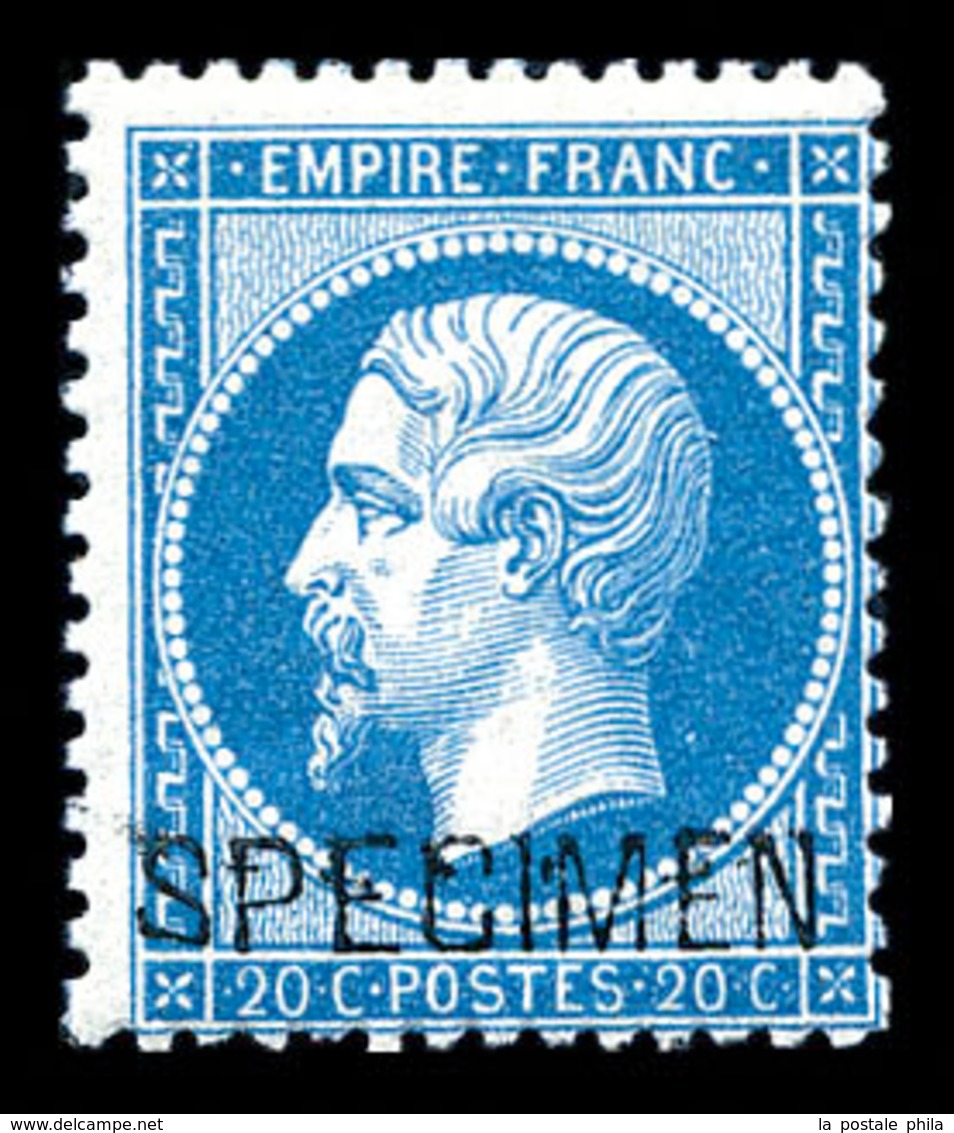 ** N°22d, 20c Bleu Surchargé 'SPECIMEN'. TTB (certificat)  Qualité: ** - 1862 Napoléon III