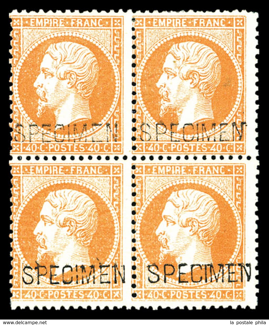 ** N°23d, 40c Orange Surchargé 'SPECIMEN' En Bloc De Quatre (2ex*), Fraîcheur Postale, TTB (certificat)  Qualité: ** - 1862 Napoléon III